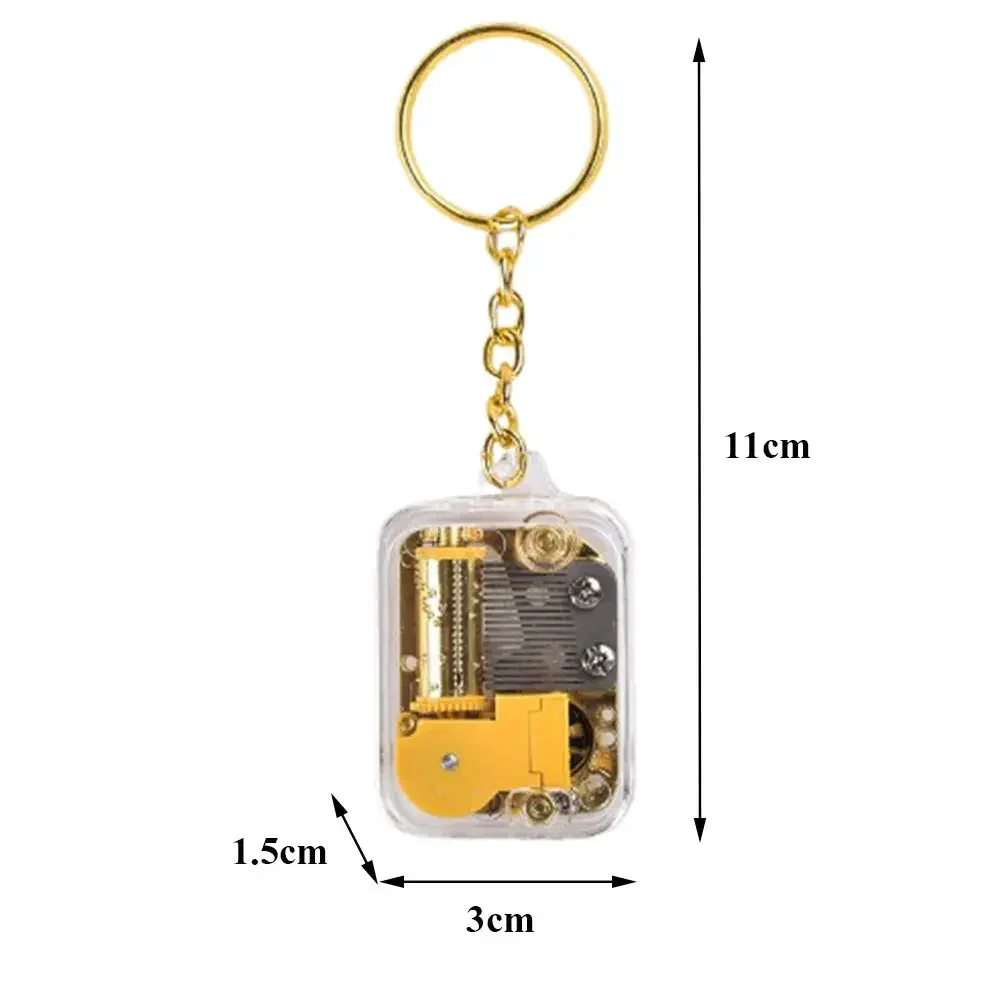 1Pc Acrylic Music Box Keychain Mini Mechanical Music Box Movement Keychain Jewelry Handy Crank Musical Instrument Toy Gifts