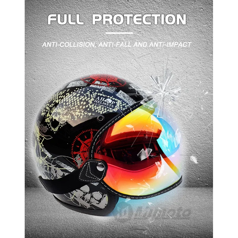 Aksesori Helm Motocross Antik - Visor Gelembung Anti-UV 3 Jepret Universal untuk Helm Wajah Terbuka, Kompatibel dengan Gaya Retro