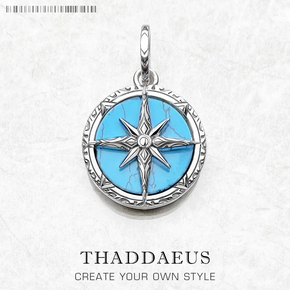 

Compass Turquoise Pendant Brand New Fine Jewelry Bijoux Accessories 925 Sterling Silver Vintage Gift For Woman Men