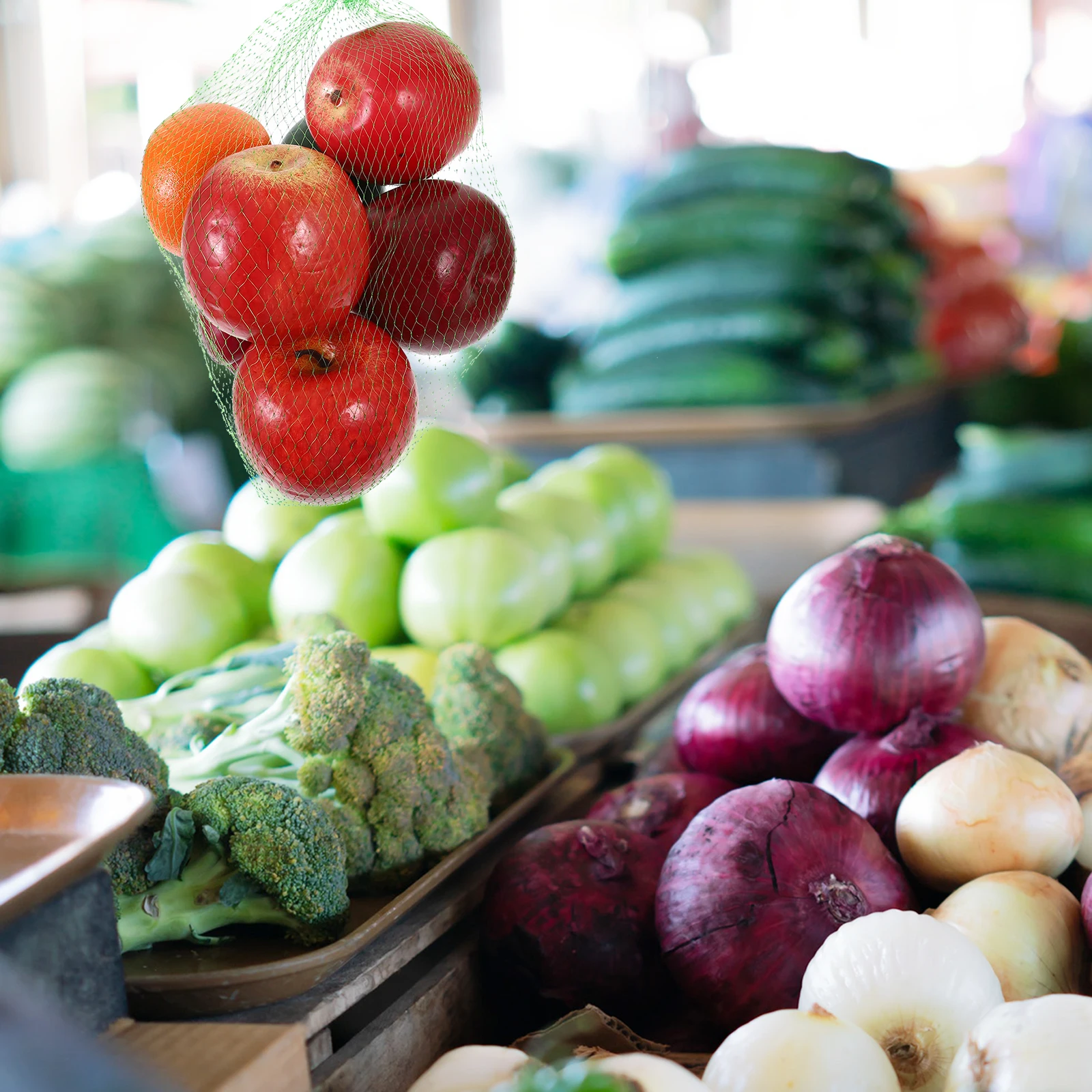 

100Pcs Thick Mesh Produce Bags Reusable Nylon Fruit Vegetable Shopping Storage Pouches Breathable Ventilated Bags