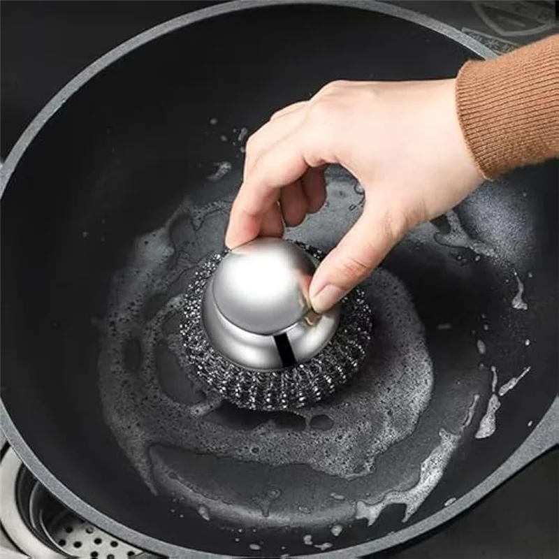 Depurador de platos de acero PZHI-2Pack, cepillo para platos de acero inoxidable con mango para limpiar platos, hierro fundido, ollas en stock, sartenes
