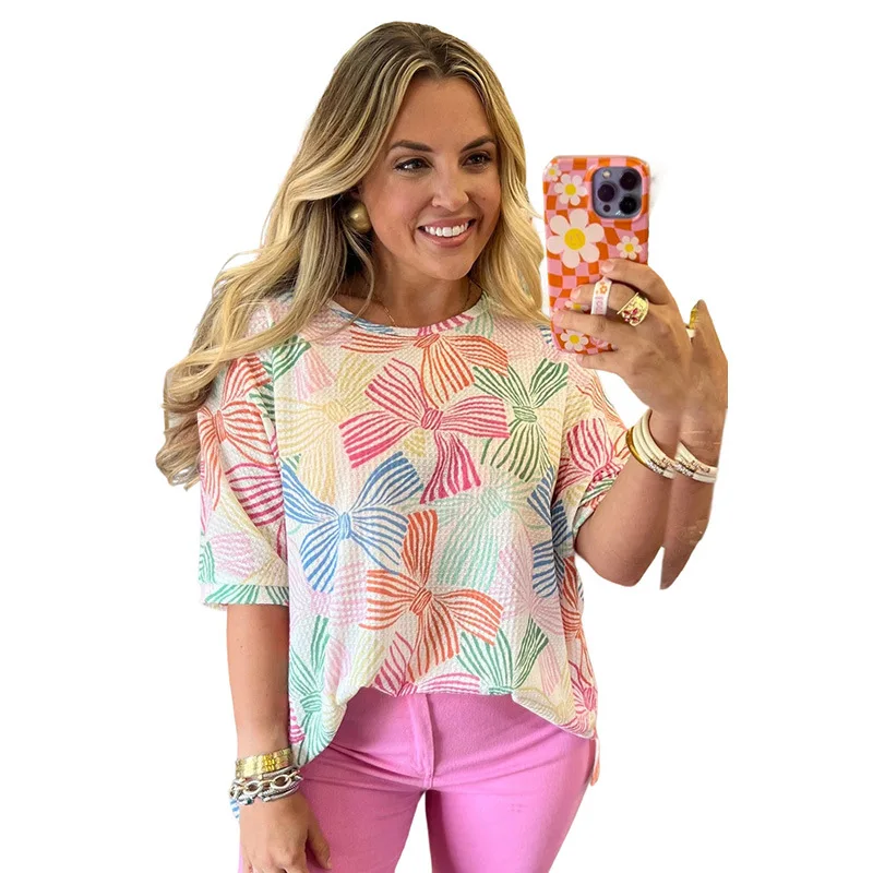 I ng vente chaude femmes rondes Ne T-shirts Faionable polyvalent 00% autres matériaux universel saisonnier Dr