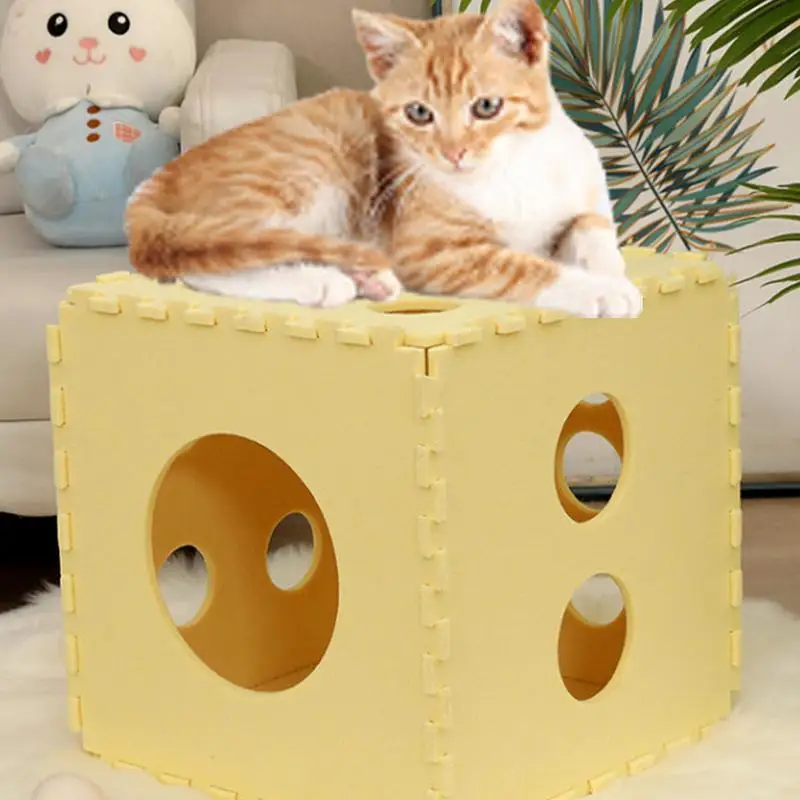 Felt Cat Cave Cat Bed Cave Soft Spliced Nest Foldable Indoor Cat Cube Washable Cat Hideaway Cat Houses & Condos For All Cats And