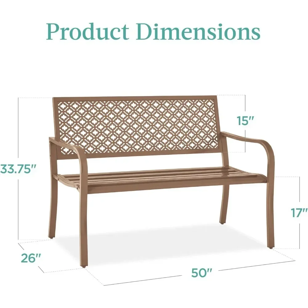 Outdoor Bench 2-Person Metal Steel Benches Furniture for Garden, Patio, Porch, Entryway w/Geometric