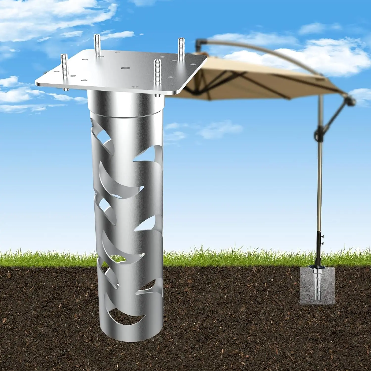 

Heavy-Duty In-Ground Umbrella Base 2200lbs Capability for Offset Cantilever Outdoor Umbrellas