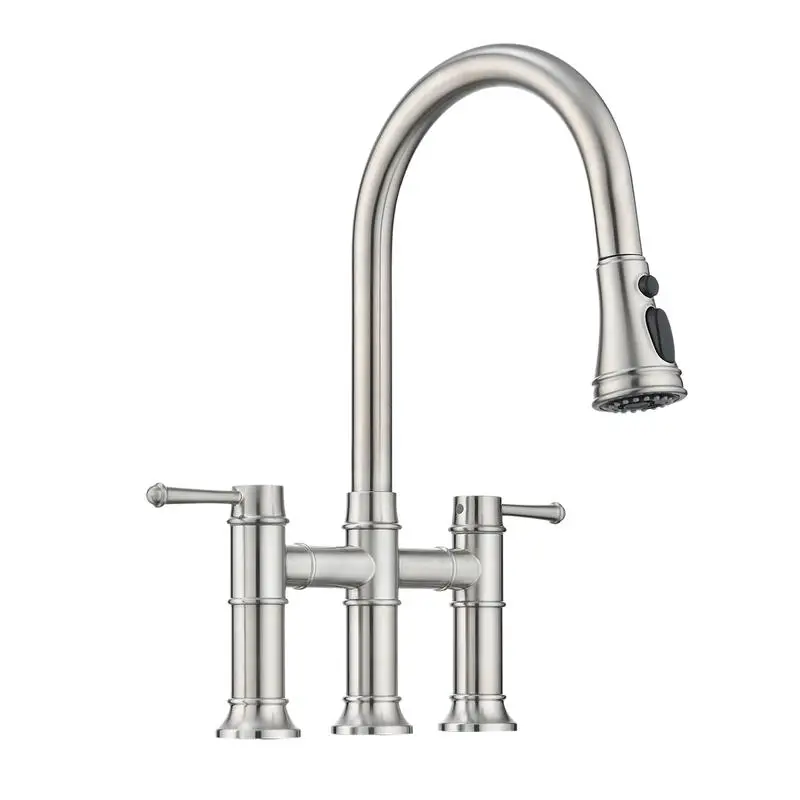 Dual Handle Kitchen Faucet with Pull-Down Spray Head