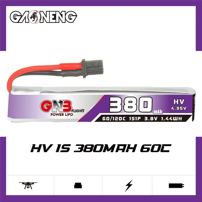 GNB 1S 3.8V 380mAh 60C Lipo Battery Cabled A30 BT2.0 High Current Discharge Connector For FPV RC Tiny Whoop Drone 3.8v Battery