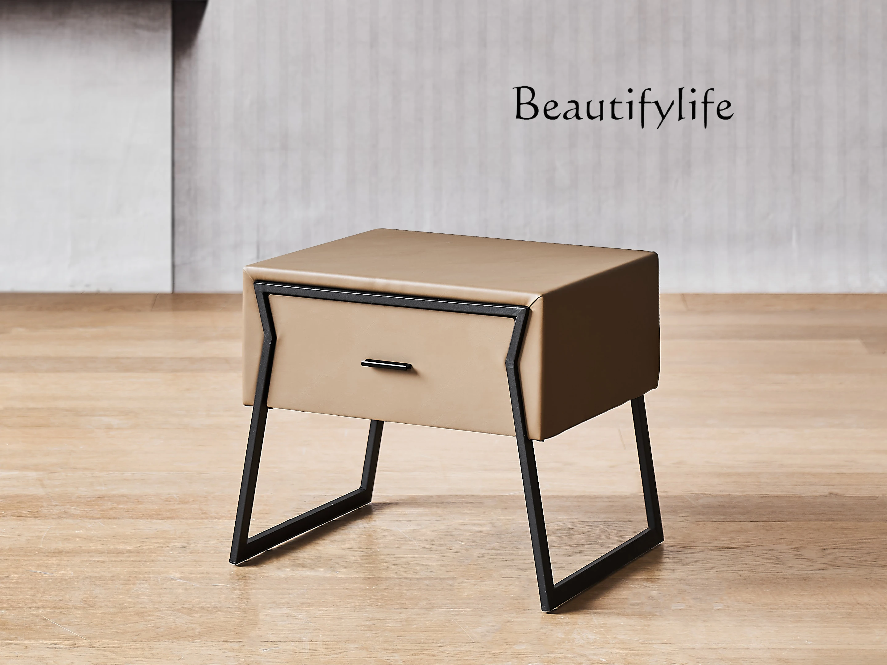 

European Entry Lux PU Leather Bedside Table Italian Minimalist Bedside Cabinet Modern Simple and Fashionable Side Table