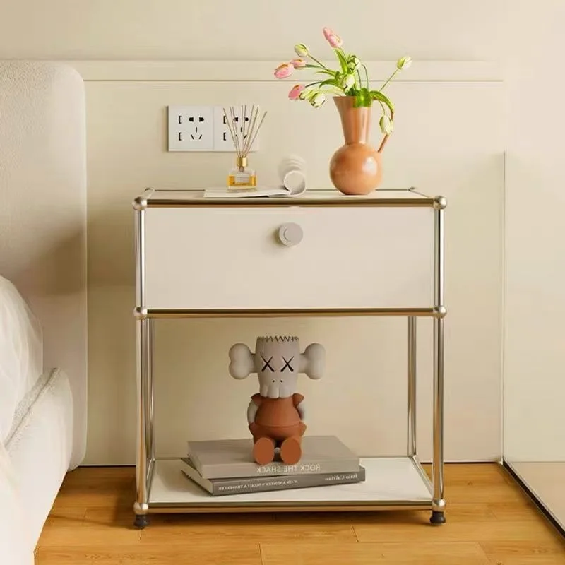 

Stainless steel bedside table Modern simple storage rack Network storage cabinet Sofa side cabinet