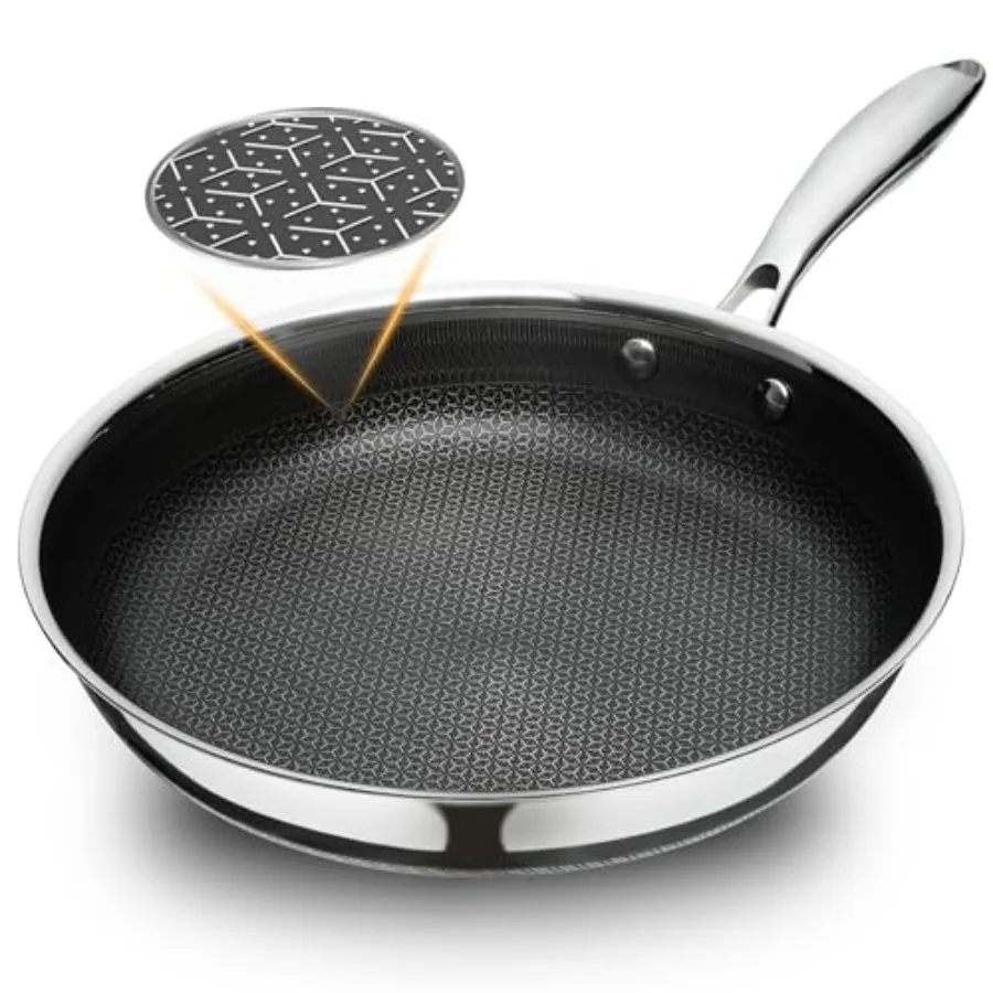 

11" Non Stick Frying Pans Hybrid Ceramic Stainless Steel Pan Skillet with Stay-Cool Handle Non Toxic PFAS PFOA PTFE Free Dishwa