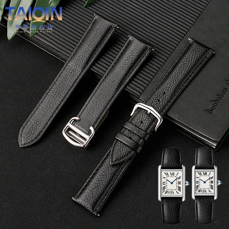 Quick release Genuine Leather Watch Strap for Cartier Tank London Santos100 Lychee Pattern Men Women\'s Watchband 20 22mm 23mm 25