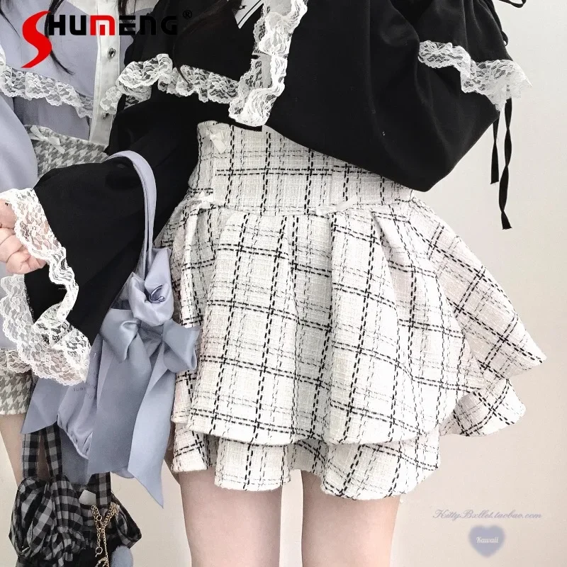 2024 Autumn And Winter New Japanese High-waisted Zipper Short Skirts Bow Double-layer Mine Mass-produced Mini Tutu Skirt Female