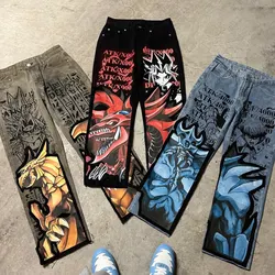 Harajuku anime printing baggy jeans new wide leg denim pants y2k men’s jeans streetwear vintage couples trouser men clothing