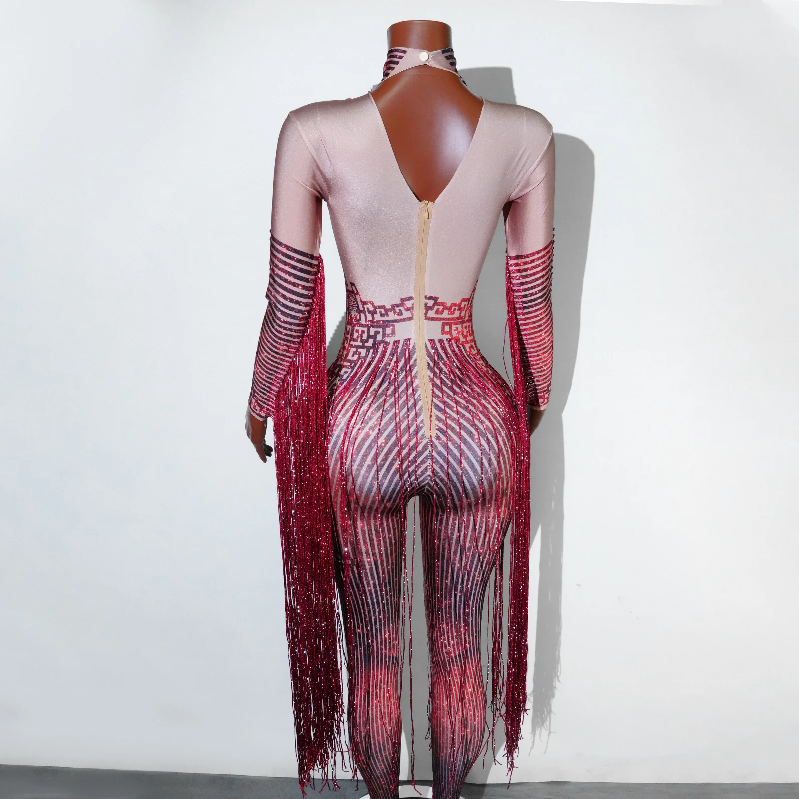 새로운 레드 그리핀 마스크 바 및 클럽 파티 라인 석 머리 장식 Ds 성능 의상 섹시하고 과장된 머리 장식 Forwomenjmpsuit