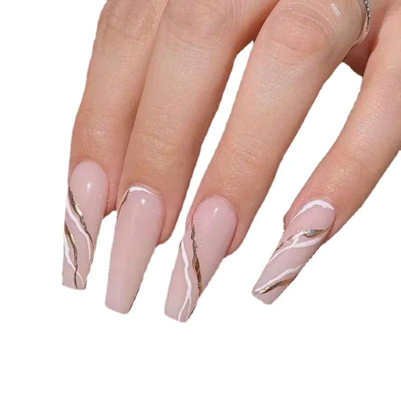 24Pcs/Box Chinese Ink Painting Style Fake Nails Press on False Nail Tips with Glue Sticker Set Art