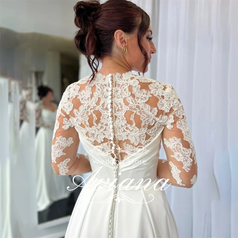 Aviana Aangepaste trouwjurk Kant Lange mouwen Strapless lijfje Hoge split Satijn Lange trein Knoopsluiting Achterkant Elegante bruids 2025