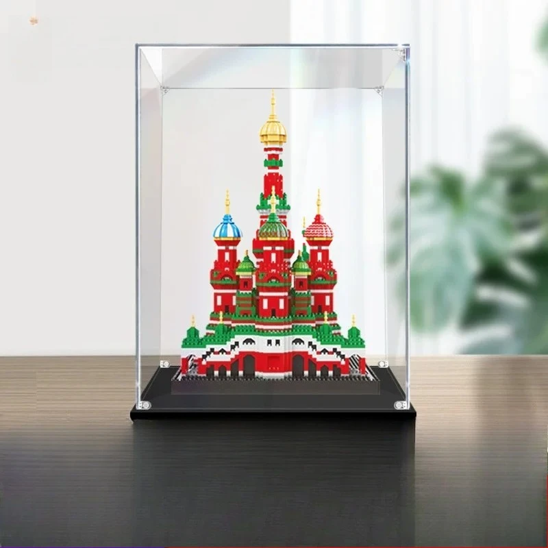 Transparent Acrylic Dust Cover Display Storage Box Custom For Micro Brick 16066 St. Basil's Cathedral Model Showcase