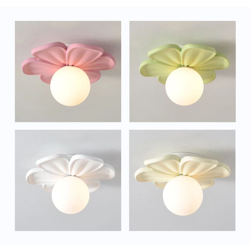 Pink Green White Flower Petal Wall Lamps Children\'s Room Princess Room Lamp Modern Cream Style Girl Bedroom Bedside Wall Lights