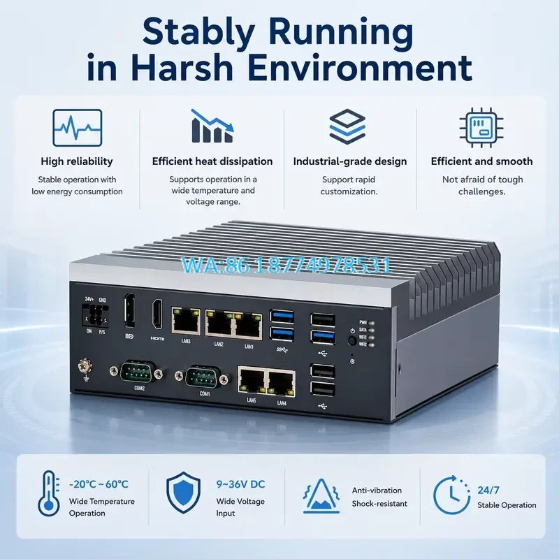 Wmwmnu Industrial X86 Desktop Embedded Fanless Mini PC Quad Core 16GB RAM 256GB SSD Optional UPS 4G 5G WiFi Automation