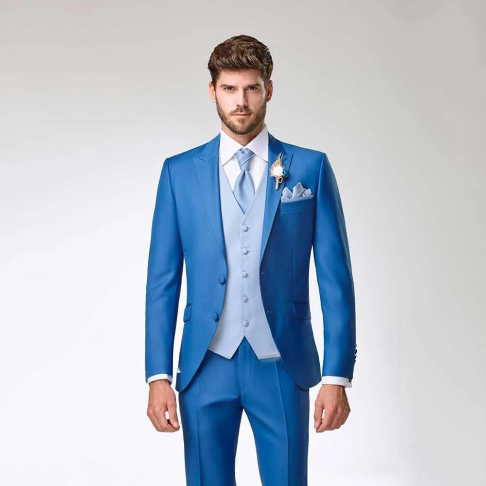 

2023 Tailor Made Male Suits For Weding Peak Lapel Two Buttons 3 Pieces Best Men Groom Tuxedos Blazer+Vest+Pants Costume Homme