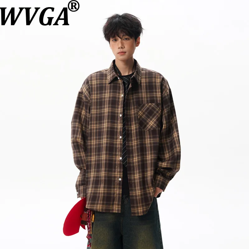 

WVGA Spring Autumn New Men Tide Trendy Long Sleeve Plaid Shirts Niche Chic Casual Sunsproof Turn-Down Collar Tops Ins Y2K W19833