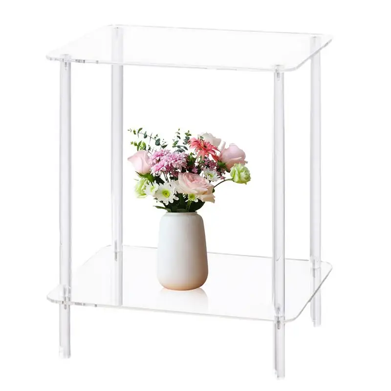 

Acrylic Coffee Table Square Side Table Accent Table Sofa Bedside Table Clear Double Tier Snack Tea Side Table for Living Room