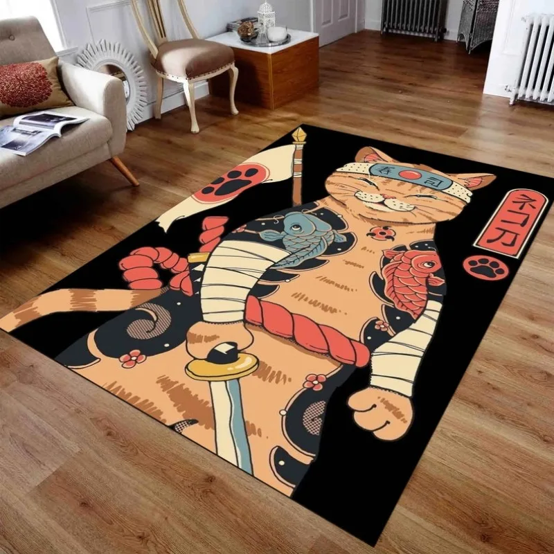 

Japanese Cat Rug Anime Fantastic Japanese Rug Kitchen Modern Bedroom Area Anime Cat Non-slip Washable Rug