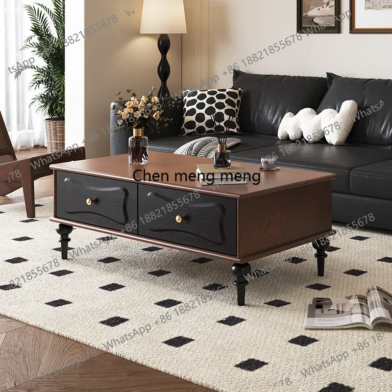 

American Retro Coffee Table and TV Cabinet Set for Living Room, French Minimalist Coffee Table
