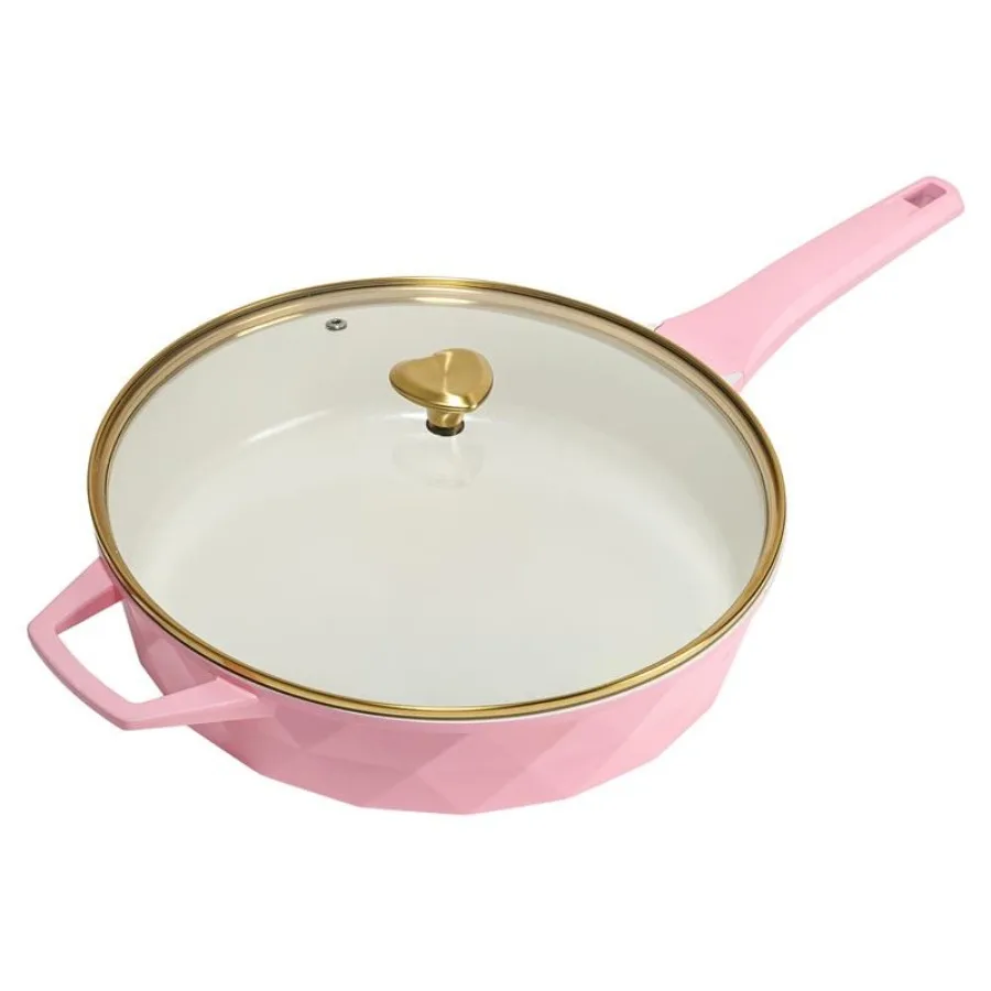 

Versatile 4 Quart Nonstick Jumbo Skillet for Sauteing Frying - Fures Unique Heart-Shaped Lid Knobs for a Fun Cooking Experience