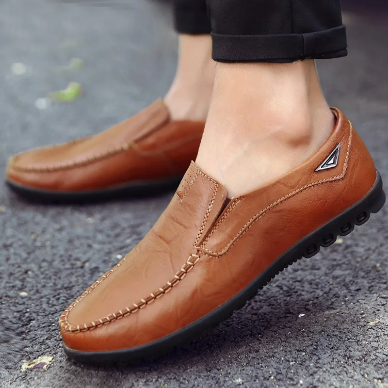 Genuine Leather Men Shoes Casual Luxury Brand 2022 Italian Mens Loafers Moccasins Breathable Slip on Boat Shoes Plus Size 37-47