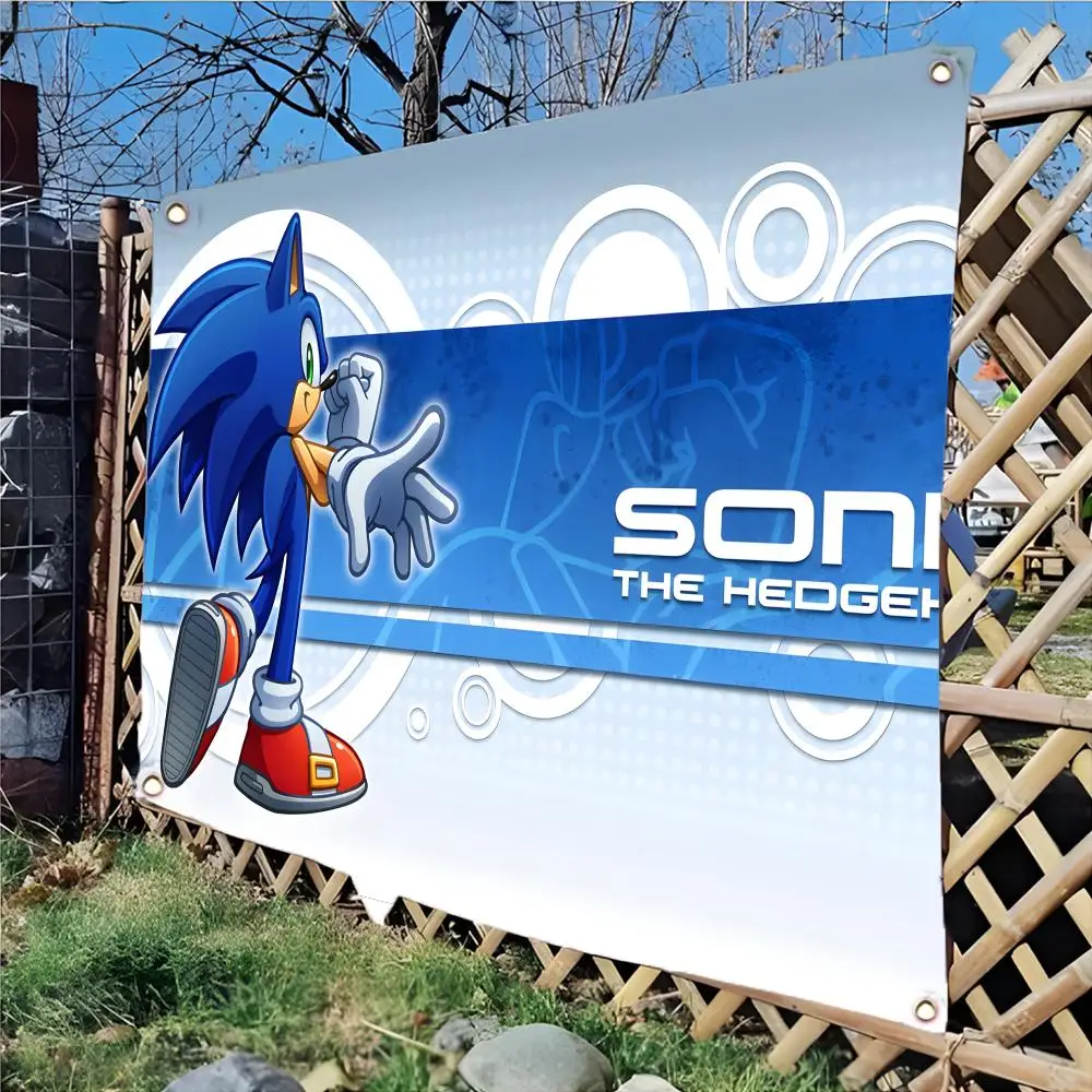 S-Sonic the Hedgehog, drapeaux remarquables, design sans bordure à quatre anneaux, décoration intérieure et extérieure, installation facile à suspendre