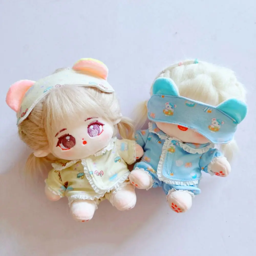 20CM Doll Clothes Suit Cute Lace Pajamas Eye Patch Cartoon Tops Pants Set For Idol Dolls Accessories Plush Toys Clothing