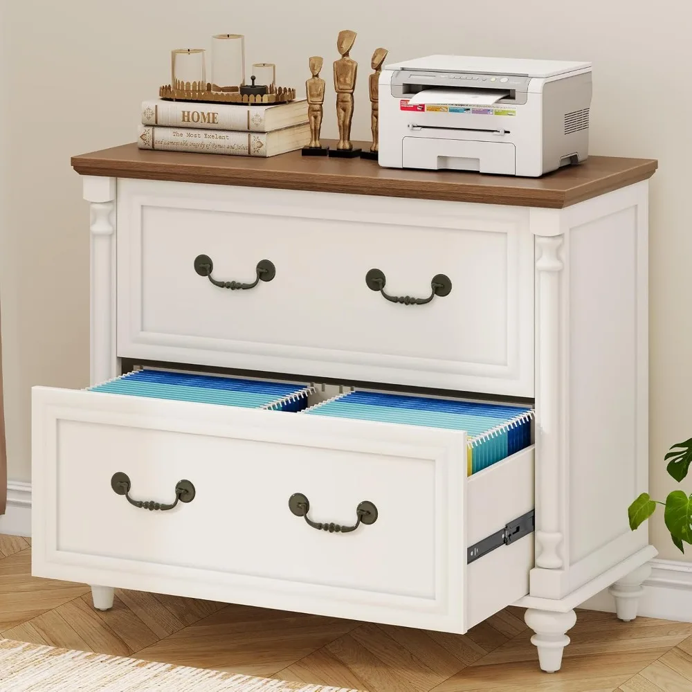 Farmhouse Lateral File Cabinet 2 Drawers File Cabinet for Legal/Letter/A4 Size Hanging Files, Large Wood File Storage Cabinets P