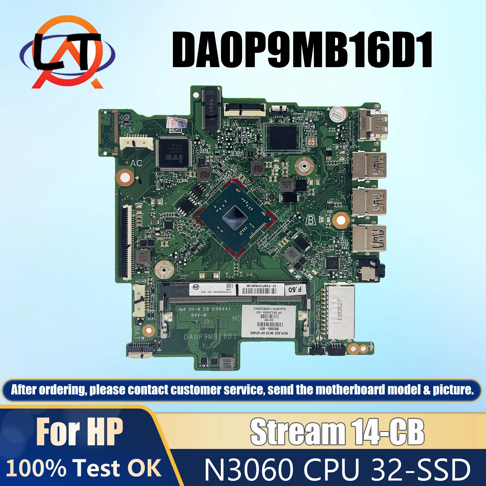 

DA0P9MB16D1 L45405-601 L45405-001 PC Motherboards for HP Chromebook 14-CB Laptop Motherboard with SR2ZN N3050 CPU DDR3