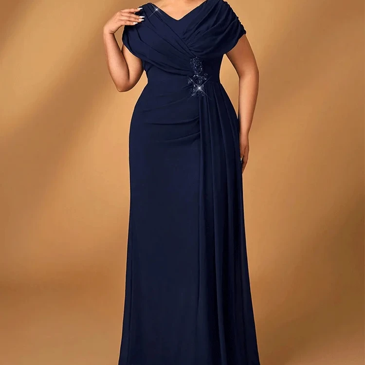 Luxus-Abendkleider für Mütter in Übergröße, Hochzeit, Empfang, Party, luxuriöses, glänzendes Chiffon-Mutter-Abendkleid in Übergröße in Marineblau