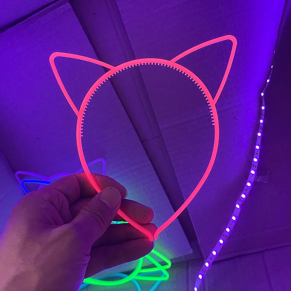 Leuchtende Stirnbänder, Partydekorationen, Kunststoff, Katzenohren, Stirnband, leuchtet im Dunkeln, Party, Neon, Geburtstag, Dekorationszubehör – Detail 6