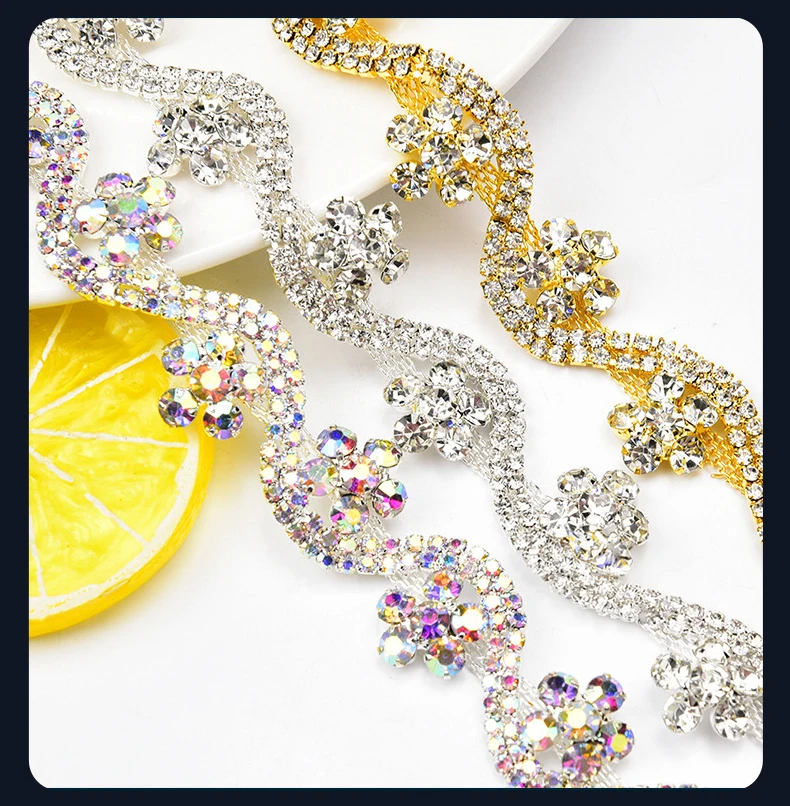 5 Meter Strass-Kette Kristall-Diamant Kleidungszubehör DIY Handwerk Blumenform Dekoration Strass-Band Nähzubehör – Detail 1