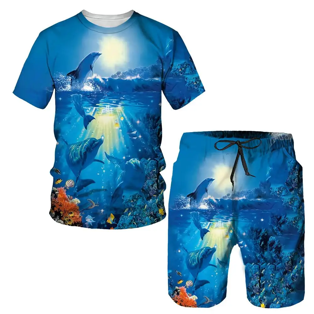 3D Dolphins Graphic T shirts Set Fashion Men/Women Casual Tracksuit Suit Summer Street Trend Outdoor T-shirt+Shorts