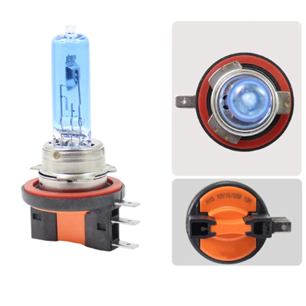 White Halogen Bulbs H15 Halogen Bulbs 6000K Current 24A Easy Installation Powerful Socket Type H15 For 12V Car