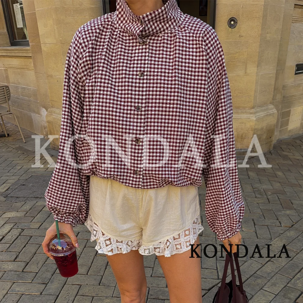KONDALA Women Leisure Classic Plaid Jacket 2026 Early Autumn Fall Trendy Elegant Buttons Shirt Jacket Lady Commute Casual Jacket