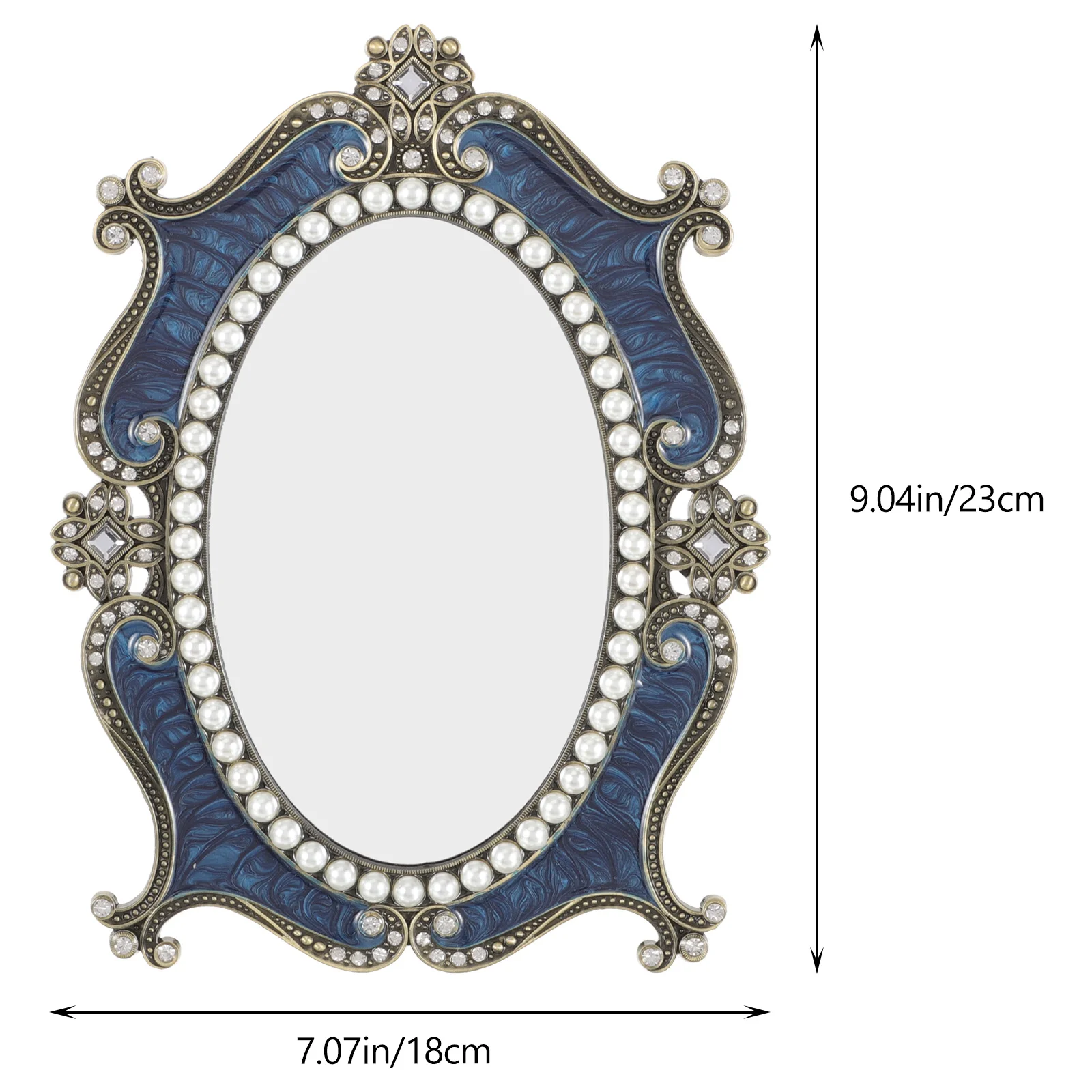 豪華なパールダイヤモンド化粧鏡レトロデスクトップバニティミラー安定したベースドレッシングテーブル装飾ギフトヨーロッパの装飾