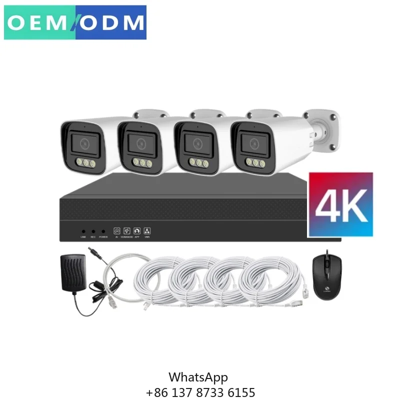 

Комплект системы видеонаблюдения 4K с 8-мегапиксельными 4-канальными POE NVR-камерами для улицы, с обнаружением движения и двусторонней аудиосвязью