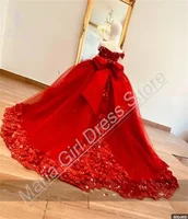 Vestido de niña de flores rojas para boda, vestido de desfile con lazo y hombros descubiertos de malla esponjosa, fiesta de princesa, cumpleaños, personalizado