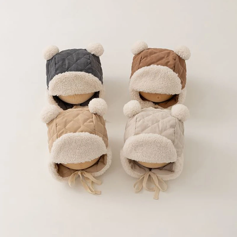 

Cute Newborn Boy Girl Lamb Fleece Warm Cap Baby Winter Ear Protection Hat Solid Color Outdoor Windproof Toddler Earmuffs Beanie