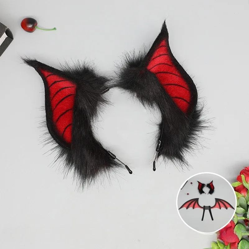 Vampire Dark Animal Hair Ring Headpiece Gothic Style Bat Ear Headband Suitable for Halloween Role Playing Anime Exhibition Party