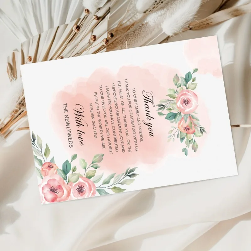 50 hojas por paquete, tarjetas de felicitación de boda con flores, tarjetas de mesa para eventos y banquetes, decoración de actividades de fiesta, tarjetas de agradecimiento de bendición