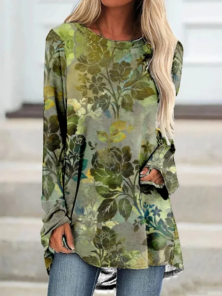 

Plant print casual fashion slim fit women's summer long sleeved versatile 2024 new loose and slimming half skirt WA1