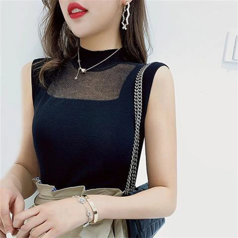 Summer Solid Color Casual Fashion Knitting Tank Top Women Sleeveless Simple All-match Bottomed Vest Ladies Vintage Pullover Tees