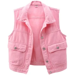 Fashion 2024 Denim Vests Women Spring Summer Short Sleeveless Jacket Casual Chaleco Single-Breasted Oversize Jean Waistcoat