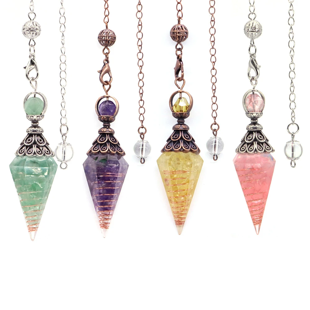 7 Chakra Healing Crystals Pendulum for Dowsing Divination  Natural Quartz Stone Pendulums Antique Reiki Pendant Pendulo Jewelry